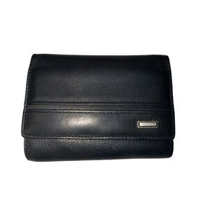 Princess‎ Gardner Blk Genuine Leather Trifold Wallet Snap Closure ID Window Vtg